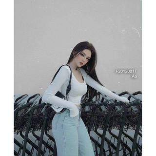 Áo thun lụa tay dài cổ vuông tay dài croptop Z6U