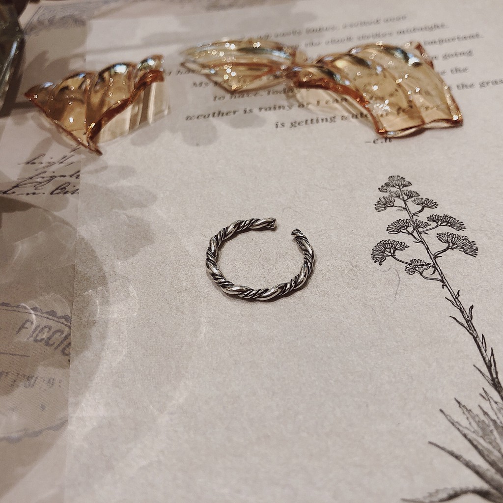Nhẫn bạc S925_Nhẫn dây xoắn họa tiết vây cá - Bản mảnh và bé
