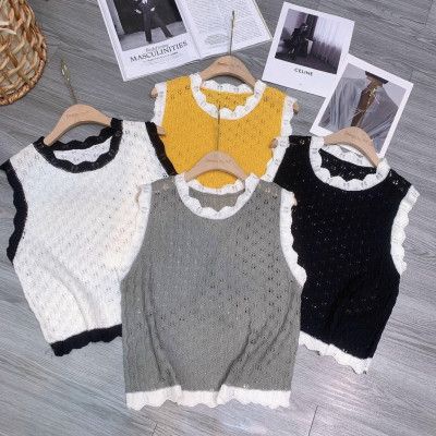 Áo Montoghi Đan Thỏ Sát Nách - Viền Bèo Sóng Xinh Xắn