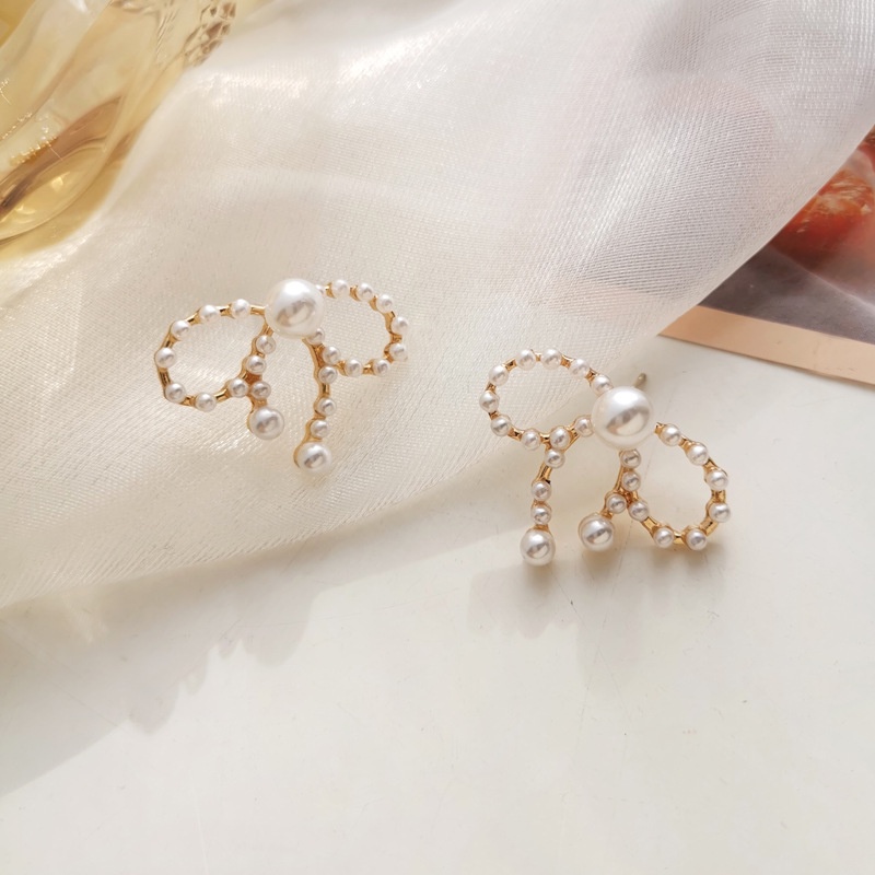 S925 sterling bạc nơ bông tai tính khí hoàng gia fan hâm mộ bông tai ngọc trai cô gái thanh lịch trang sức tai hợp thời trang