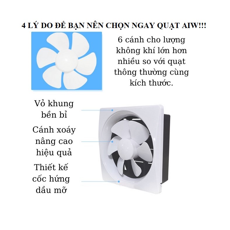 Quạt thông gió gắn tường, hút mùi WC, hút mùi bếp có cốc hứng mỡ, hút thải phòng