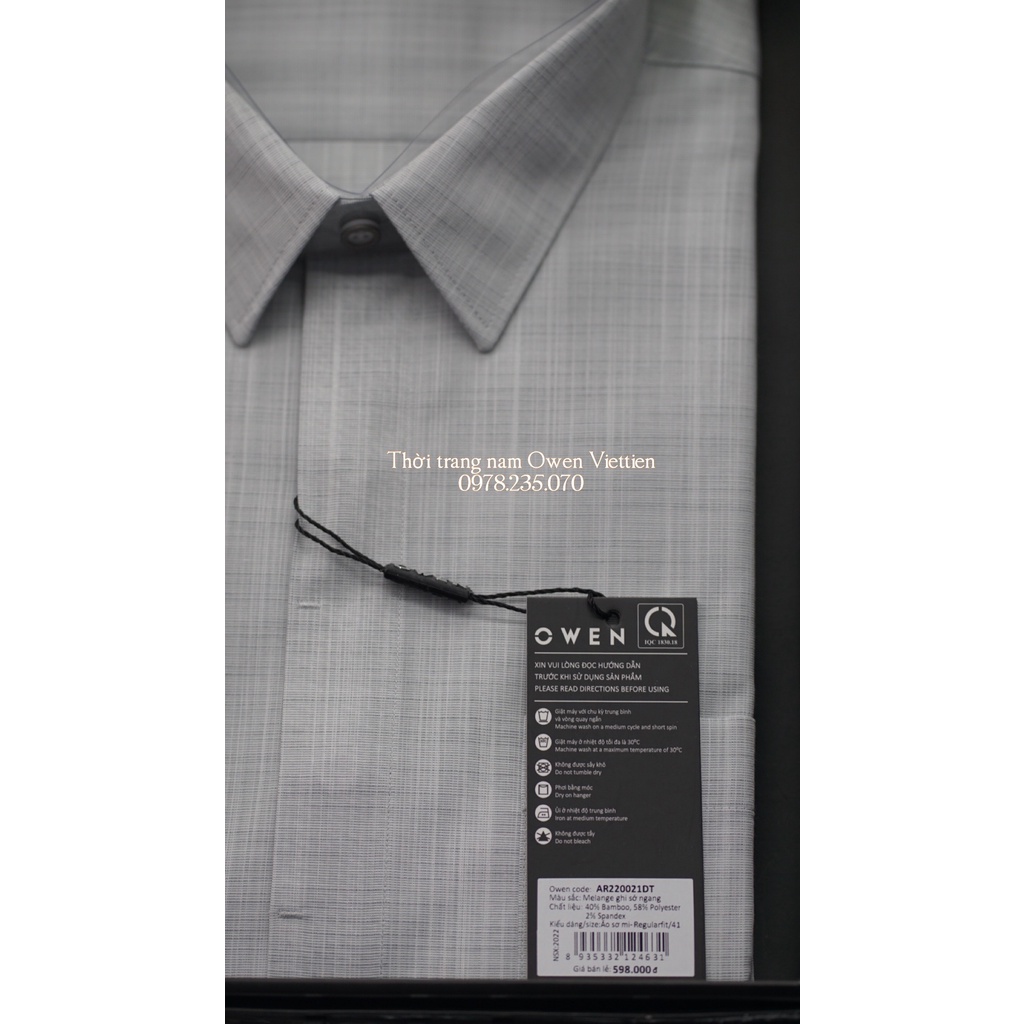 OWEN - Áo sơ mi dài tay nam Melange ghi sớ ngang sợi tre RegularFit