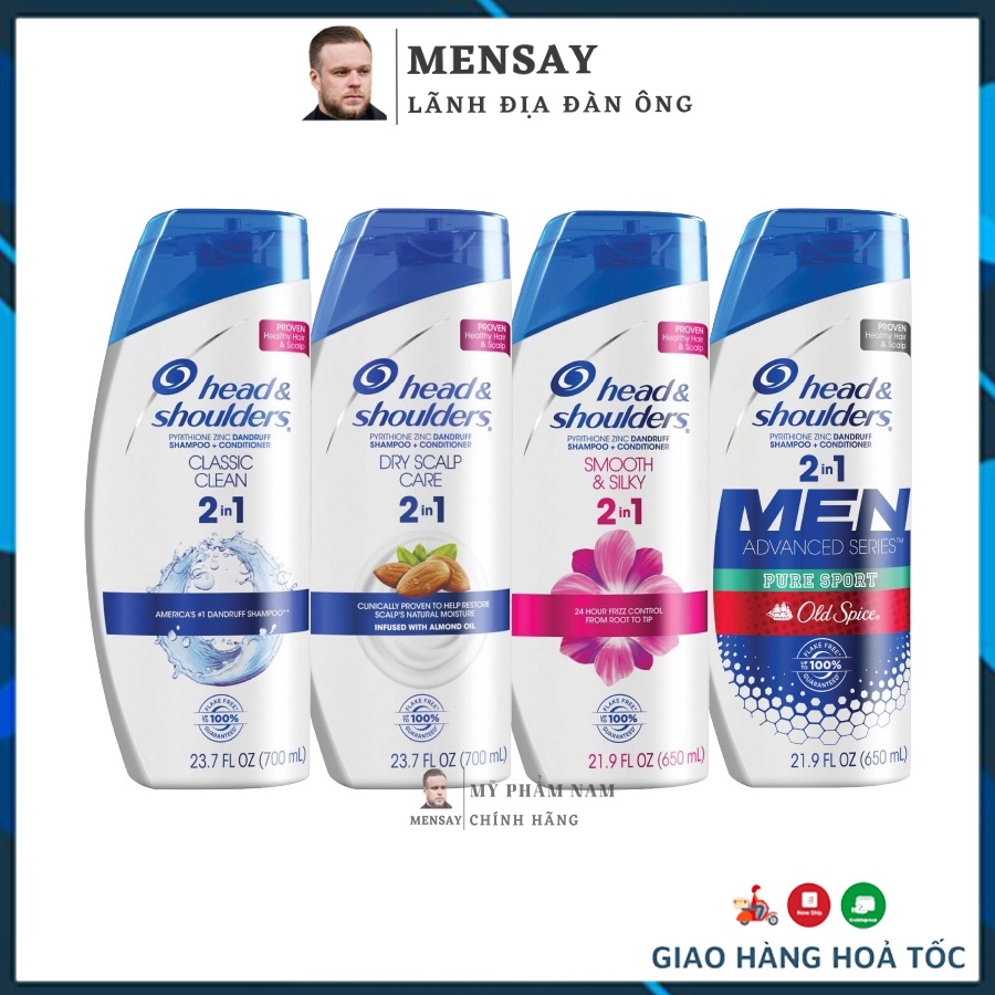 Dầu gội xả 2in1 Head&amp;Shoulders sạch gầu, suôn mượt - nhập khẩu Mỹ có tem phụ tiếng Việt