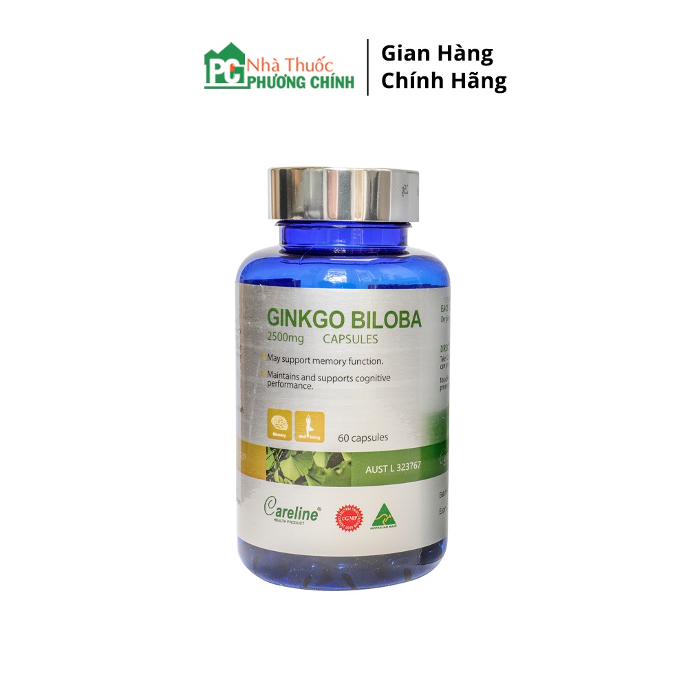Viên Uống Bổ Não Úc Ginkgo Biloba CareLine 2500mg - Hỗ Trợ Tăng Cường Tuần Hoàn Não, Giảm Hoa Mắt Chóng Mặt, Đau Đầu