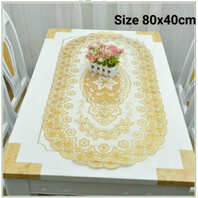 Khăn trải bàn hoa văn dập nổi cao cấp size 80x40 cm bàn kính