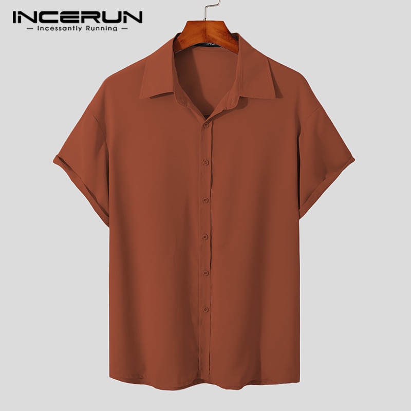 Áo sơ mi nam INCERUN ngắn tay màu sắc đơn giản