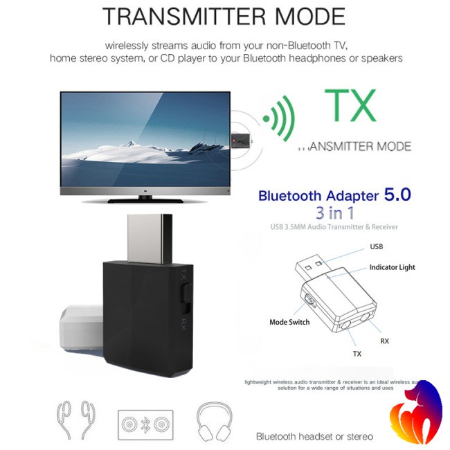 Usb Bluetooth 5.0 Chuyển Đổi Âm Thanh Cho Tv 3.5mm