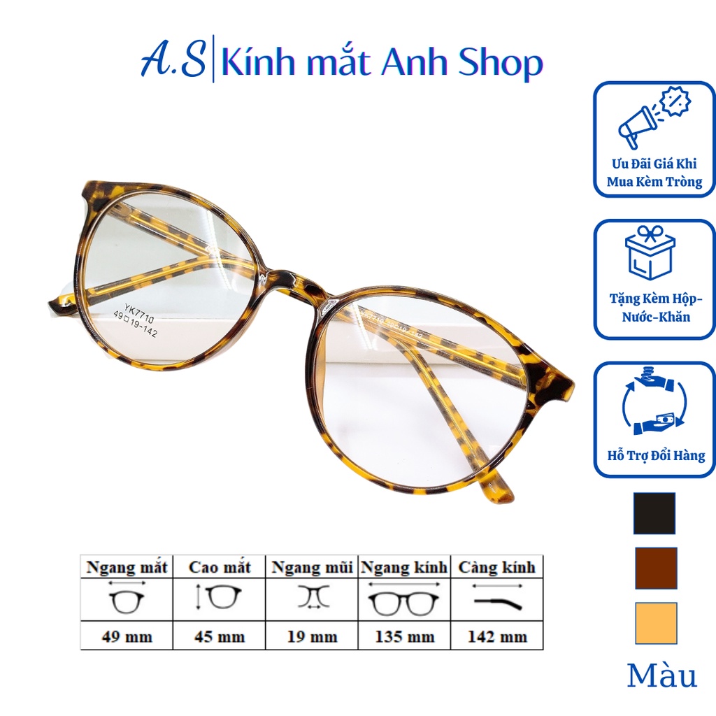 Kính Tròn nhựa dẻo kính thời trang chất liệu nhựa dẻo cứng cáp lõi kim loại đeo bền 7710