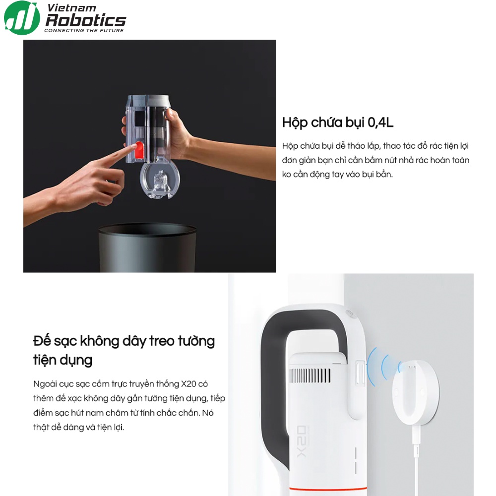 Máy hút bụi lau nhà cầm tay Xiaomi Roidmi X20 - Phiên bản quốc tế - bảo hành 24 tháng - Nhiều đầu hút - Lực hút 25000 Pa