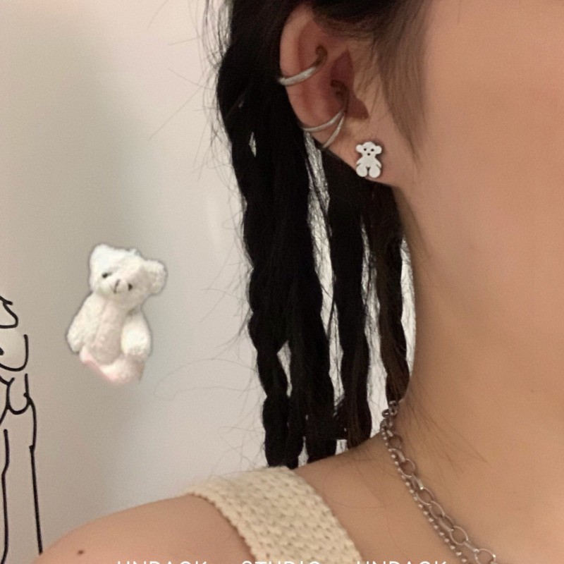 Bông tai phối mặt hình chú gấu dễ thương xinh xắn cho nữ