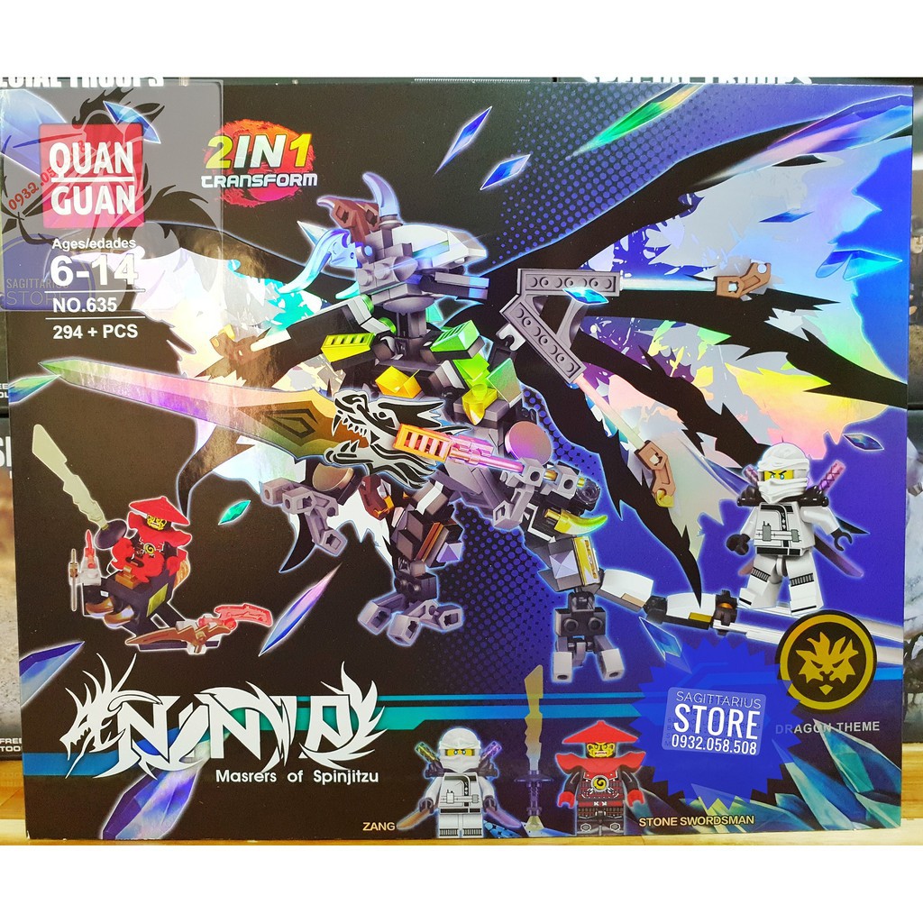 [Hot] Lego Lắp Ráp Robot Rồng Bay NinjaGo 2 in 1 - Quan Guan 635 ( Bạc - 294 Mảnh ) [ Có Sẵn ]