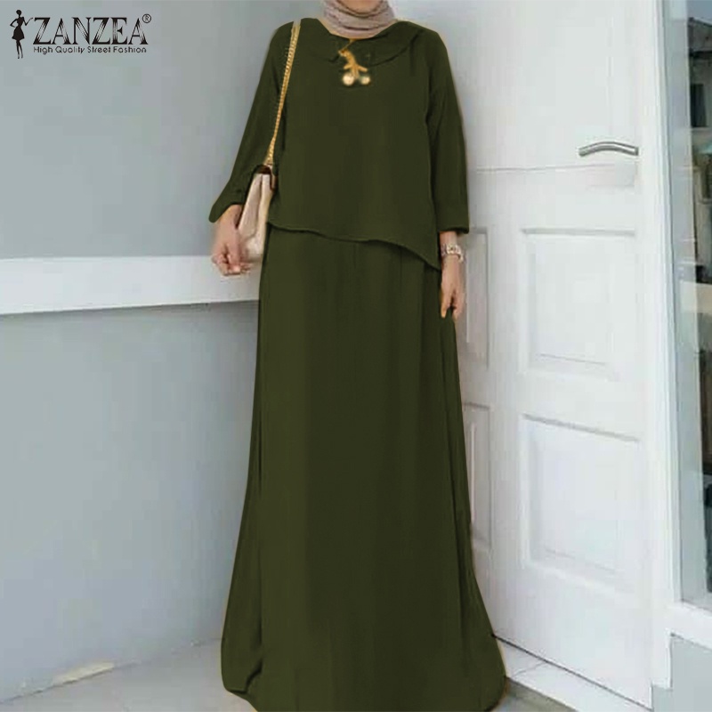 Zanzea Đầm Dài Tay Giả Hai Lớp Thời Trang Thanh Lịch Dành Cho Nữ