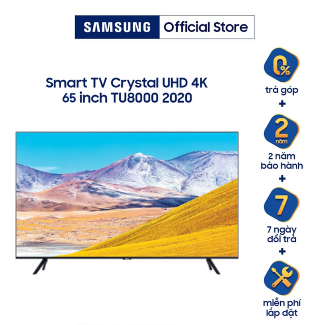 [Mã ELCE2TR giảm 6% đơn 200K] Smart Tivi Samsung Crystal UHD 4K 65 inch UA65TU8000KXXV - Miễn Phí Lắp Đặt