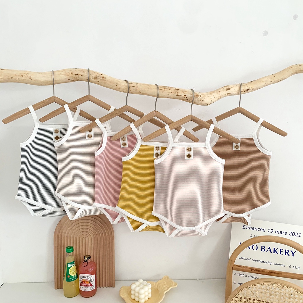 Áo liền quần bằng cotton mềm mại với họa tiết sọc đáng yêu cho bé trai và bé gái