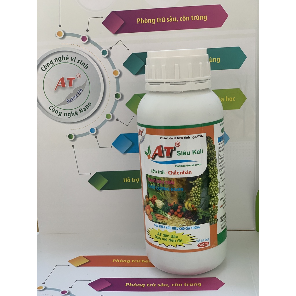 Phân bón hữu cơ sinh học tạo ngọt, kích đậu trái, chắc nhân, đâm hoa nhanh, chống rụng trái non - Siêu Kali AT 500ml