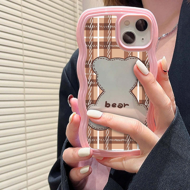 Suntaiho ốp lưng iphone Ốp điện thoại bo viền in gấu caro nâu thích hợp cho iPhone XR 11 Pro 11 12 13 Pro max XS max XR 7 plus