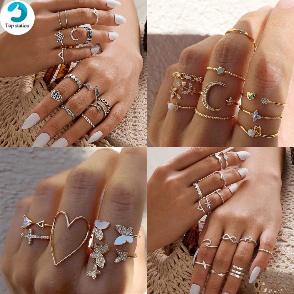 Set 14 nhẫn phong cách Bohemian cổ điển cho nữ