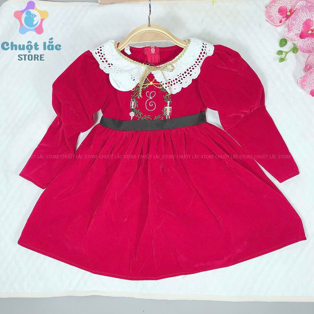 Đầm Công Chúa Cho Bé Gái Chuột Lắc Store Chất Nhung Cứng Tay Phồng Cổ Ren 12kg Đến 25kg Màu Đỏ