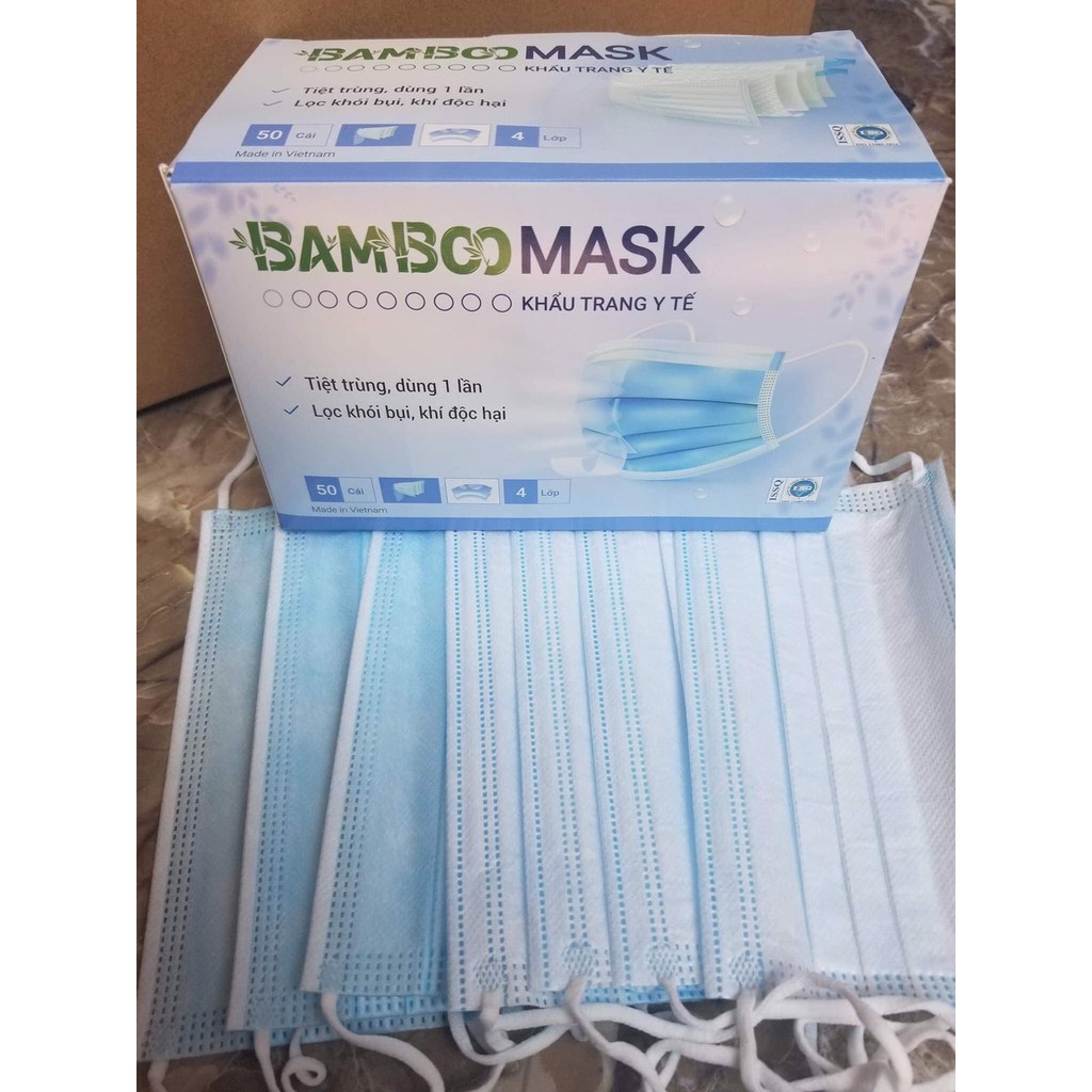 (Giảm Sốc) Khẩu trang y tế 4 lớp Bamboo Mask 50 cái kháng khuẩn ( Kèm giấy tờ chính hãng )