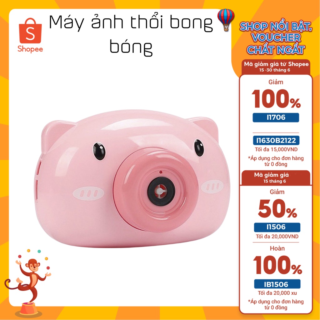 MÁY CHỤP ẢNH THỔI BONG BÓNG CÓ NHẠC HÌNH HEO DỄ THƯƠNG CHO BÉ