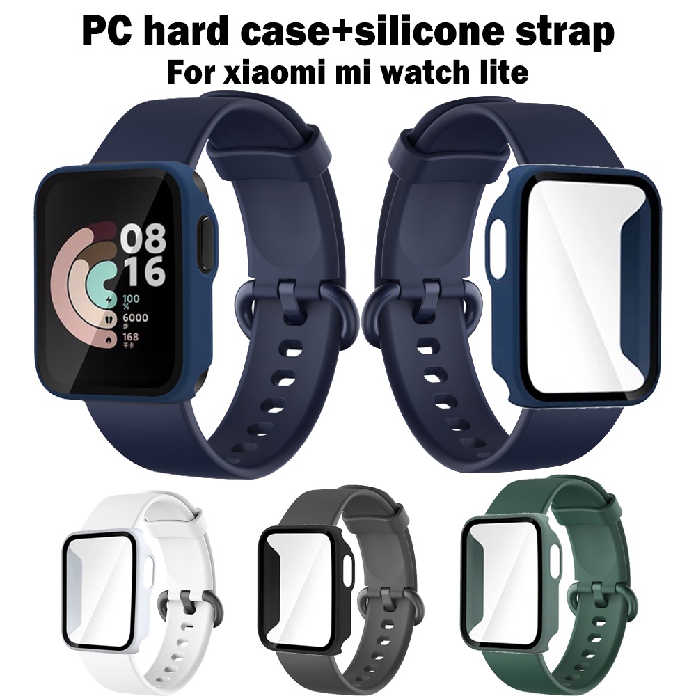 Ốp Bảo Vệ Mặt Đồng Hồ Thông Minh Xiaomi Mi Watch Lite + Dây Đeo Bằng Silicon + Kính Cường Lực