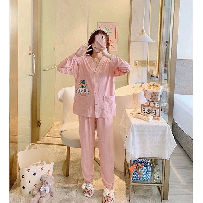 Đồ bộ bầu và sau sinh cho con bú dáng pyjamas trẻ trung lịch sự mặc khi ở cữ, mang thai