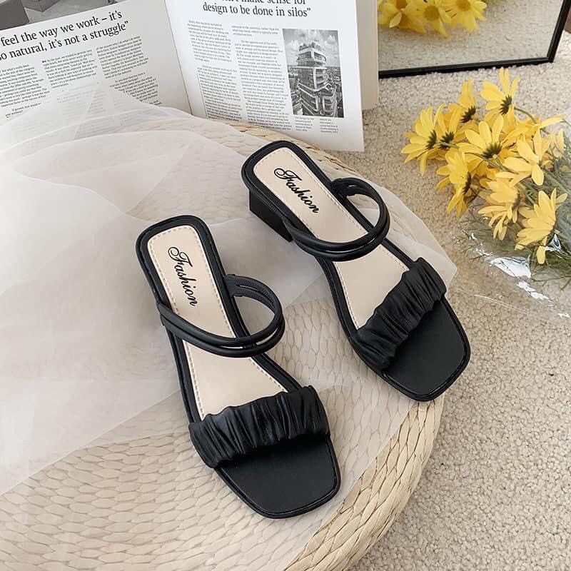 Sandal nữ Huiistore 3 phân phân quai mảnh gót vuông mũi vuông thời trang hàn quốc nhiều màu