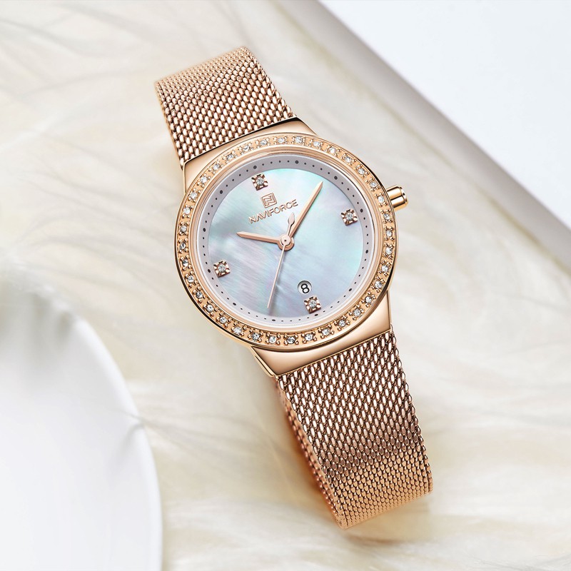 Đồng Hồ NAVIFORCE 5005 Sang Trọng Đính Đá Chống Thấm Nước Siêu Mỏng Dành Cho Nữ