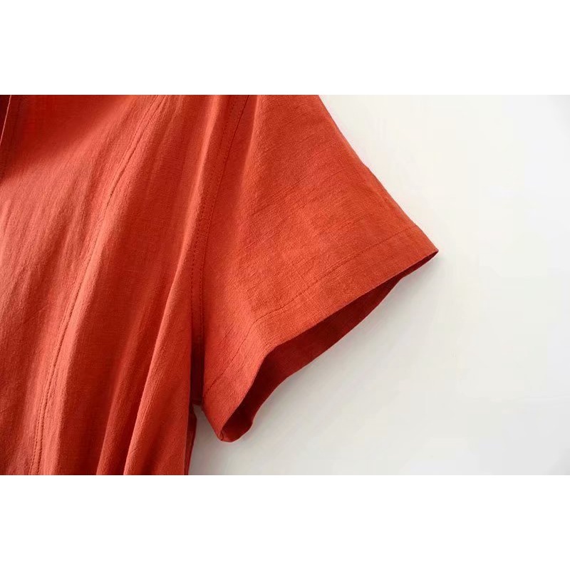 Đầm suông linen cổ bổ trụ, thời trang phong cách Hàn Quốc Da164