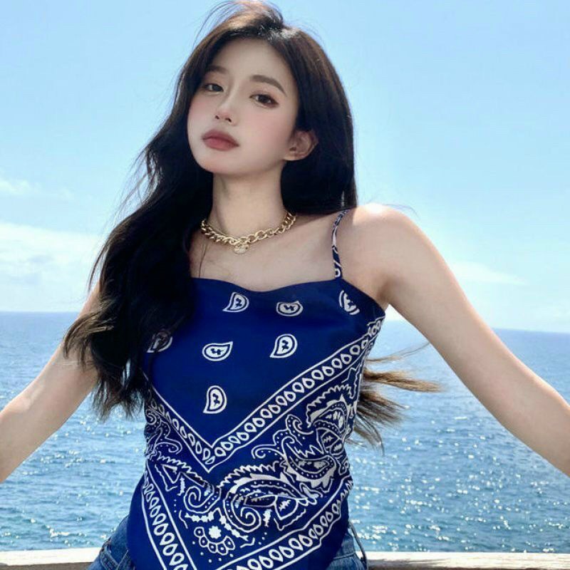 Áo Hai Dây Thổ Cẩm Nữ - Thun buộc nơ sau lưng dáng ôm body, họa tiết cá tính, nổi bật Ulzzang