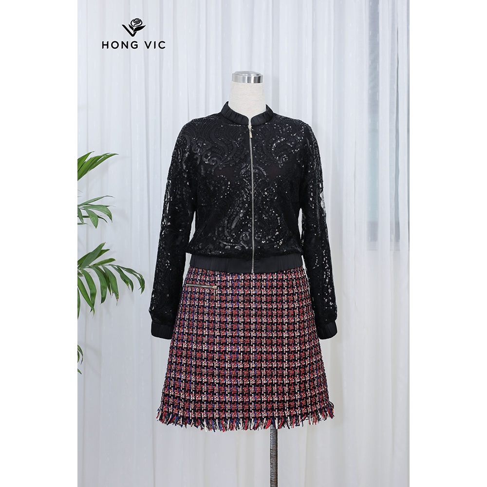 Áo khoác nữ thiết kế Hongvic đen kim sa SM343