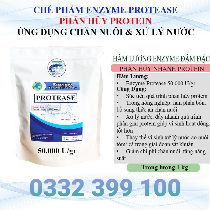 100g-Enzyme Protease Nguyên Liệu [làm sạch nước,Phân Hủy Thức ăn Thừa Cá,Tôm]#gói 100g