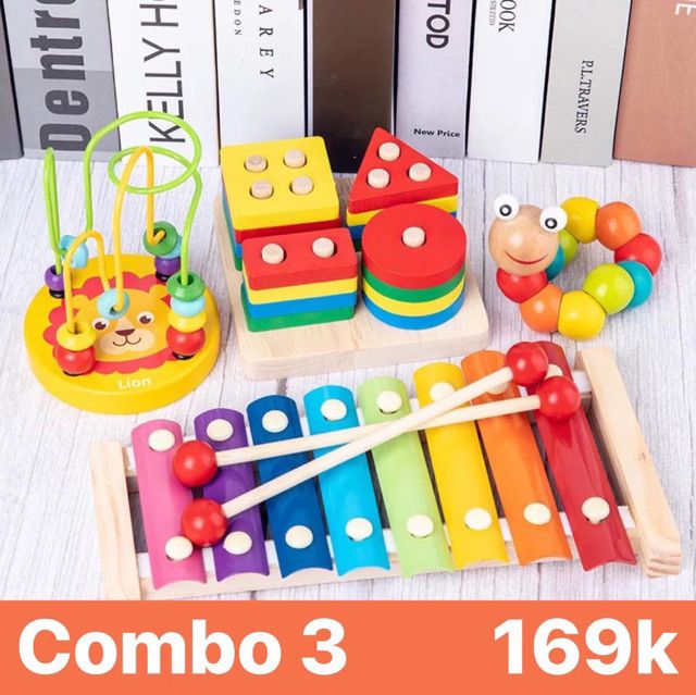 Combo 7 bộ đồ chơi gỗ thông minh 7 món đồ