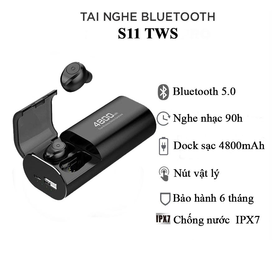 Tai nghe bluetooth S11 💝 cao cấp chống nước kiêm đốc sạc 4800mah làm sạc dự phòng tự động ghép nối | BigBuy360 - bigbuy360.vn