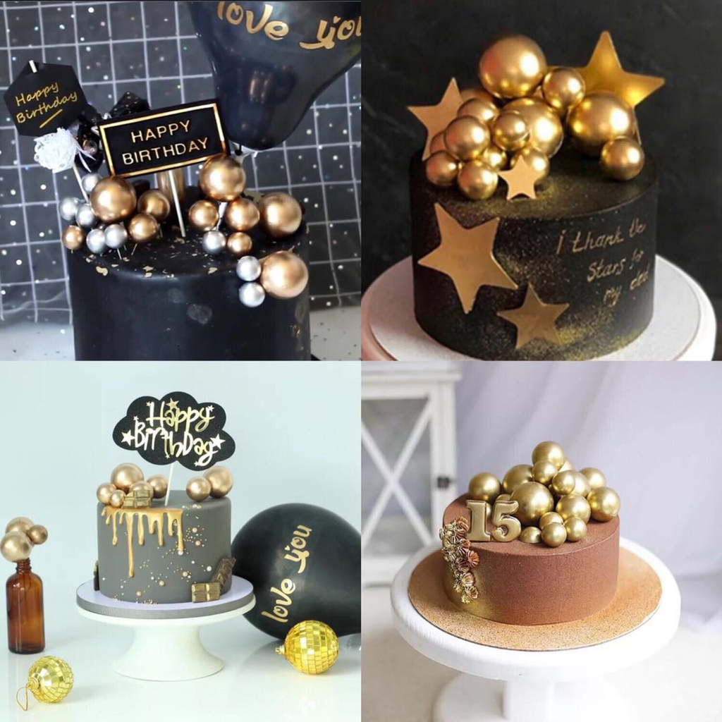 Phụ kiện trang trí bánh kem hình ngôi sao và quả cầu vàng cho tiệc cưới/sinh nhật độc đáo