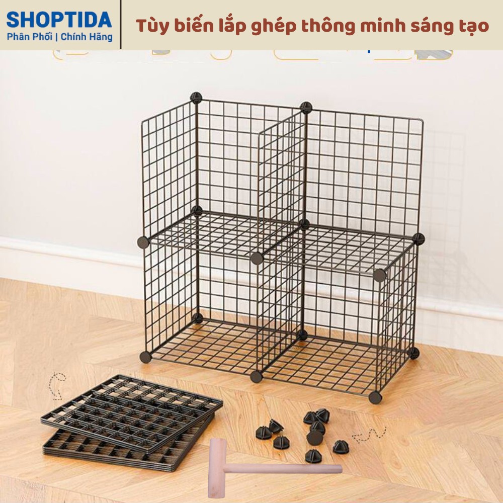 Giá kệ lưới sắt 9 ô lắp ghép đa năng trưng bày sản phẩm, giá sách, giày dép,decor trang trí, chuồng nuôi, Jabox Shoptida