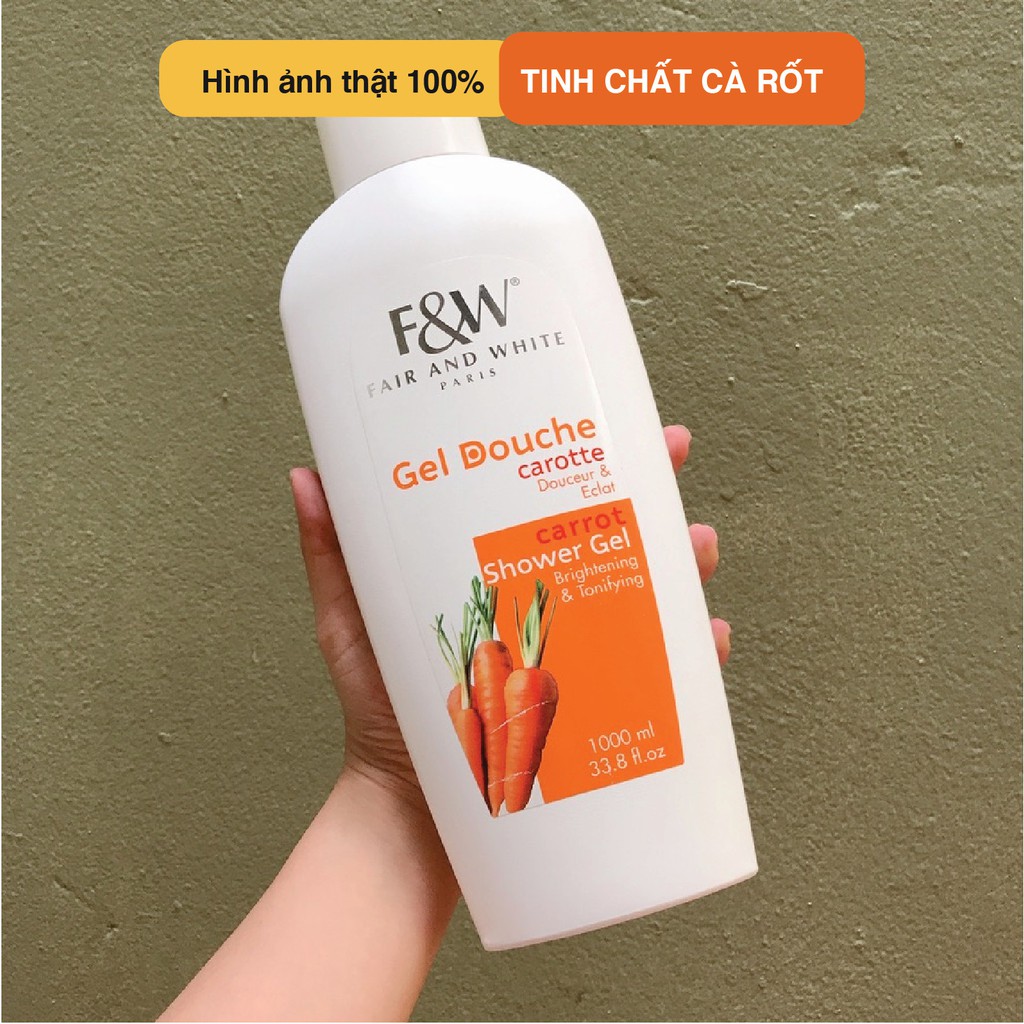 Sữa tắm cà rốt F&amp;W Shower Gel Carrot 1000ml dưỡng trắng, nâng tông da