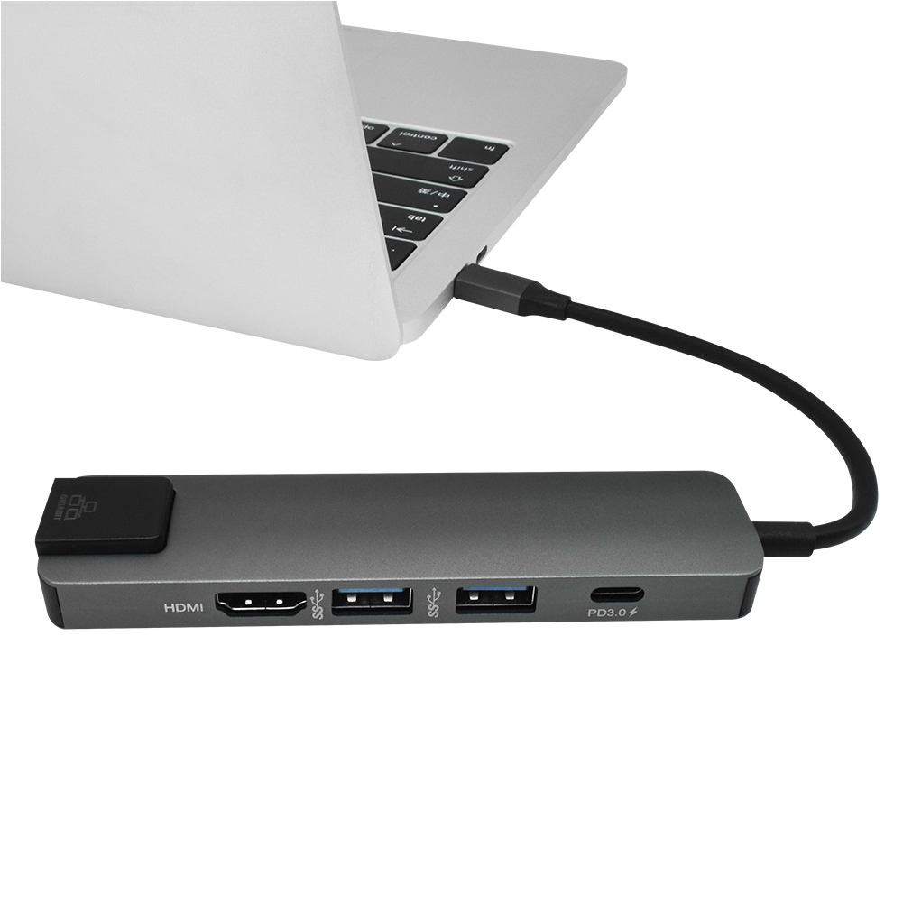 Gigabit Ethernet Practical Data Transfer Aluminium Alloy Power Delivery High Speed Type C To HDMI 3.0 5 In 1 USB Hub