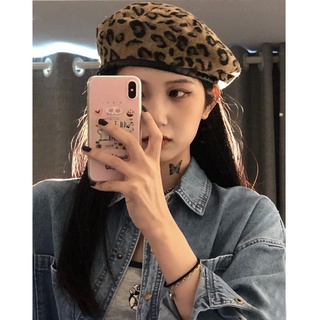 Mũ beret vải bông họa tiết da báo thời trang hàn quốc