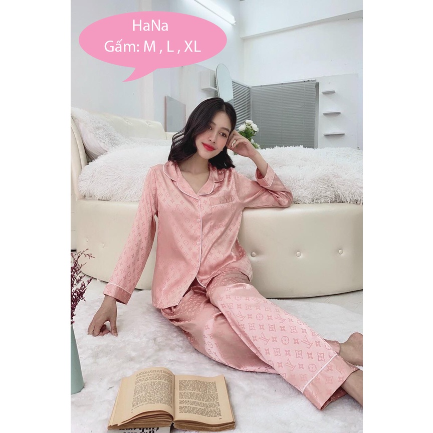 Đồ bộ pijama nữ lụa gấm hoa văn cao cấp quần dài tay dài bigsize 45kg - 80kg