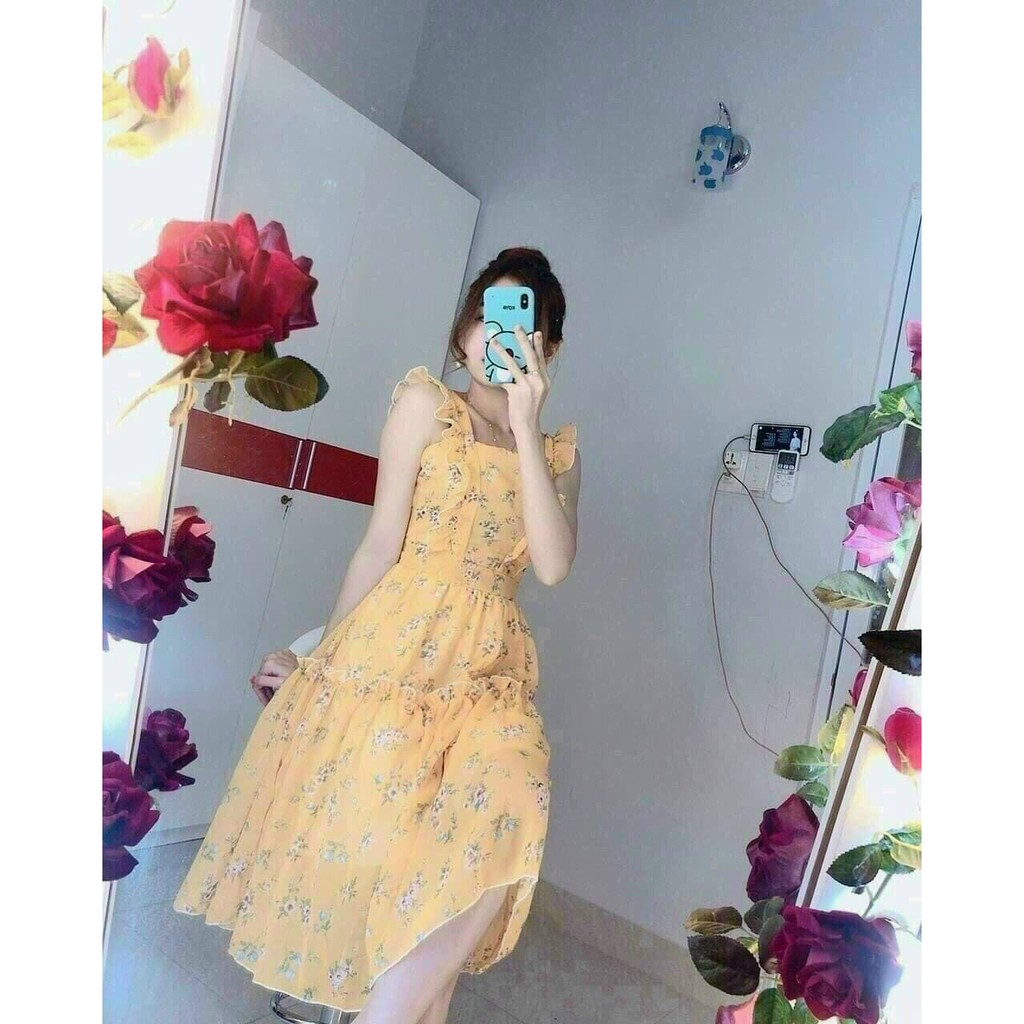ĐẦM nữ thiết kế hai dây xếp tầng kiểu dáng công chúa sang trọng với chất liệu voan cao cấp