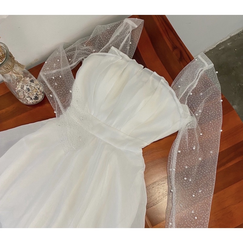 [Freeship] Đầm dự tiệc trắng xòe công chúa Size S/M