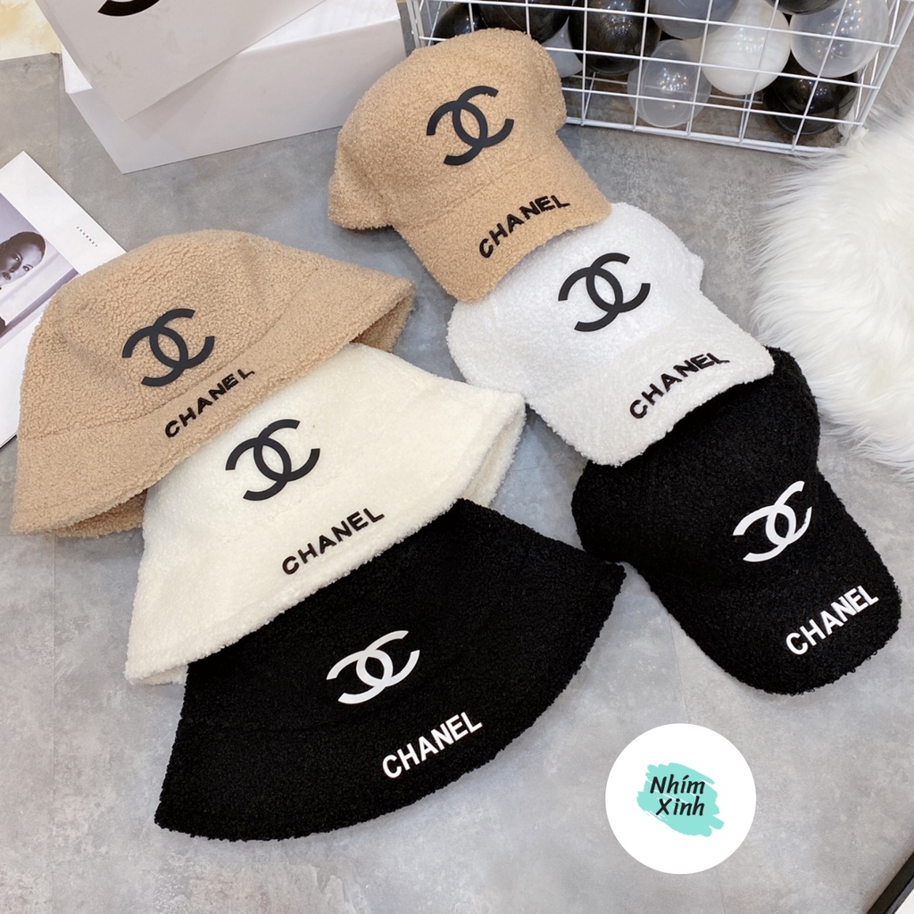 Set Mũ Bucket Và Lưỡi Trai Chanel Nam Nữ Mới, Lông Cừu Dày Dặn Ấm Áp, 3 Màu Đen/Trắng/Nâu Siêu Hot - Hàng Quảng Châu L1
