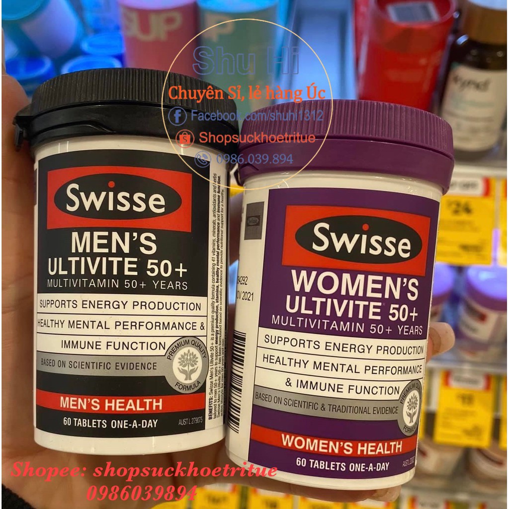 Vitamin tổng hợp nam, nữ Swisse Women + Men  từ 50 tuổi 60 viên Úc - Swisse Men's/Women's Ultivite 50+ Multivitamin