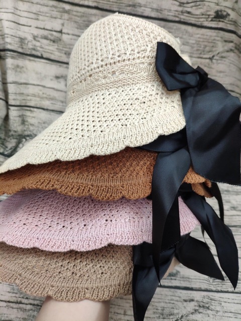 Mũ Cói, Nón Cói Mềm Hở Chóp Nơ Sau Siêu Xinh