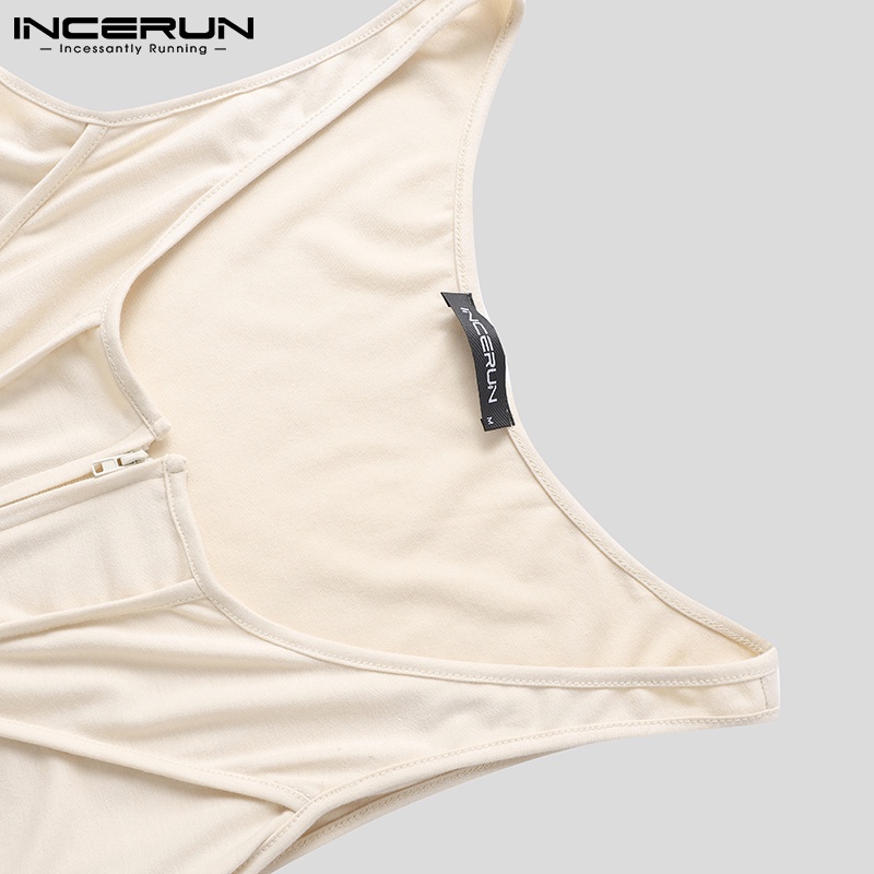 Áo croptop không tay INCERUN phối khóa kéo phong cách mùa hè dành cho nam giới