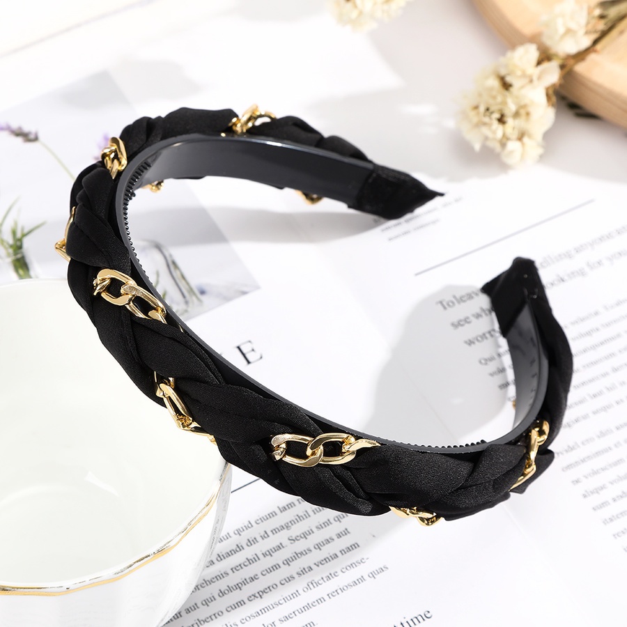 Băng đô cài tóc phối chuỗi dây kim loại màu trơn phong cách Hàn Quốc thời trang