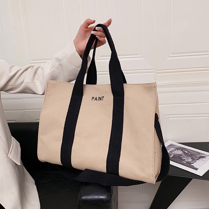 Túi Xách Canvas Cỡ Lớn Họa Tiết Kẻ Sọc Đơn Giản Thời Trang Công Sở Cho Nữ