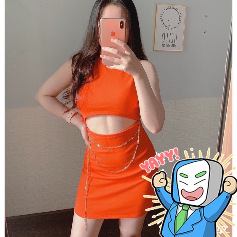 Đầm body 3 lỗ phối xích eo chất vải thun Borip HOT