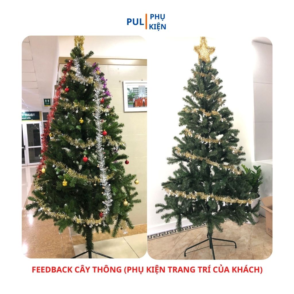 Cây thông noel 2m4 kèm bộ phụ kiện quả châu bông tuyết thiệp quả thông dây đèn led...trang trí cây thông giáng sinh 2.4m